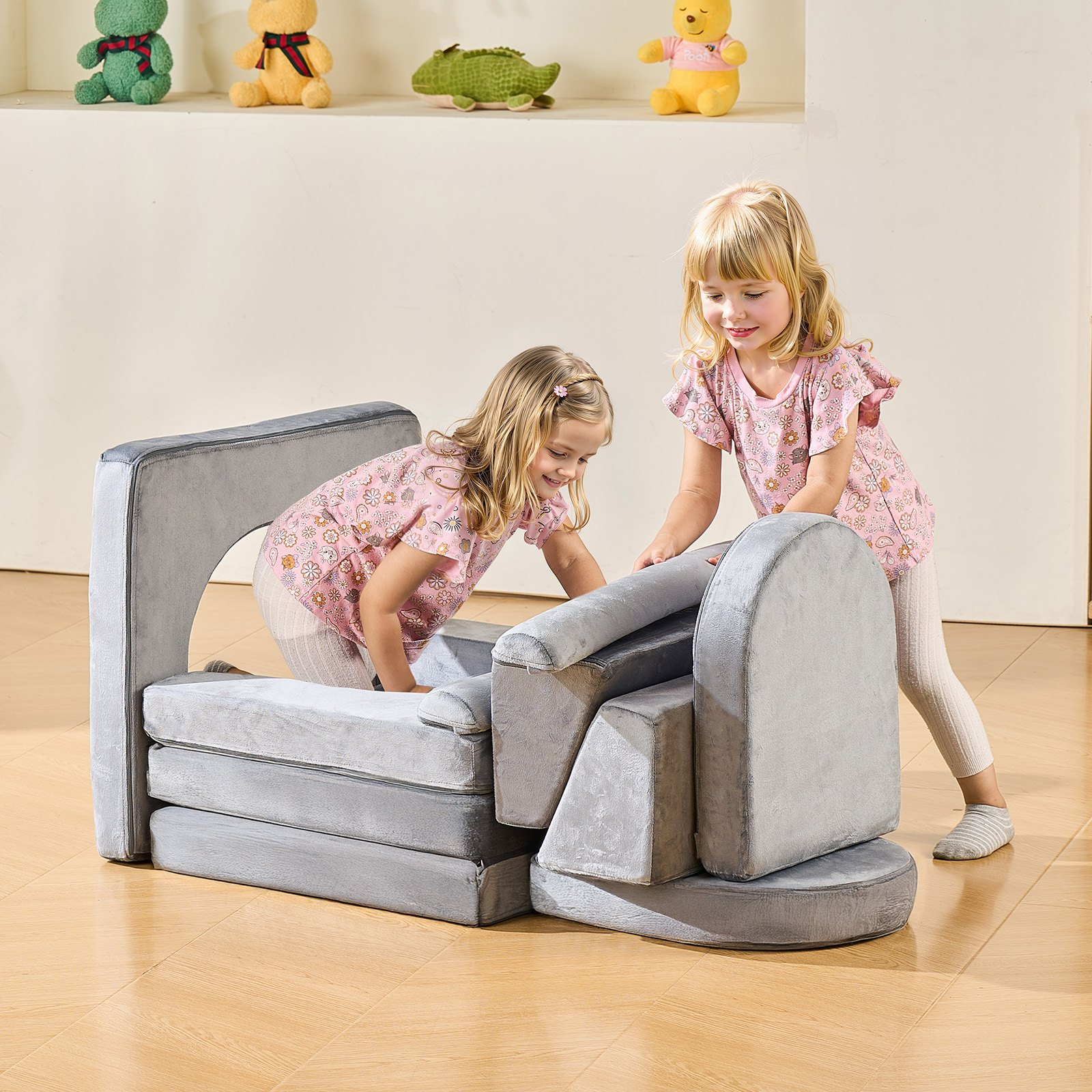 Modular Kids Play Couch – 10-Piece Convertible Toddler Sofa Set (Gray)
