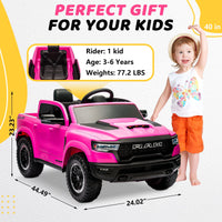 RAM 1500 Ride on Car Toy for Kids, 12V Powered Ride on Truck Toy with Remote Control, 4 Wheel Suspension, Safety Belt, Music, Bluetooth, LED Lights, Electric Cars for 3-5 Yrs Boy Girl, Pink