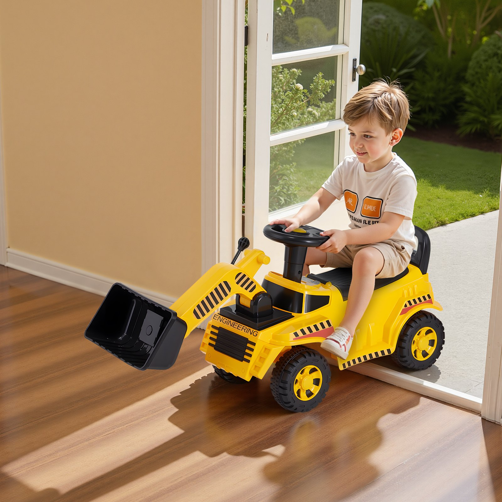 VEVOR Ride On Toddler Car, Ride on Excavator Car for Toddler 19 to 36 Months, Excavator Bulldozer Digger Toy with Under-seat Storage & Music, 55 lbs Load Capacity, Foot-to-Floor Walker for Kid, Yellow