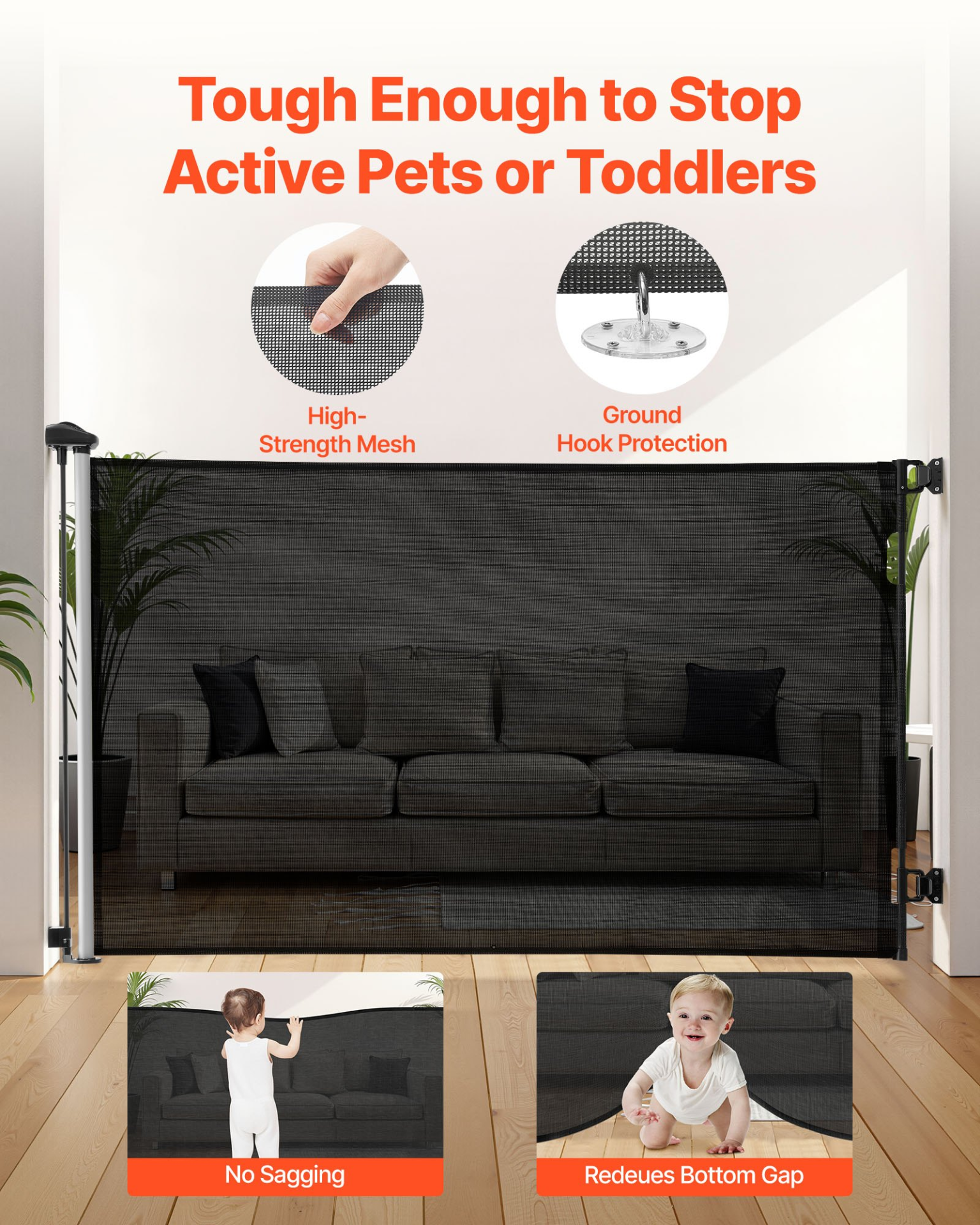Retractable Baby Safety Gate – Extra Wide Mesh Stair & Door Barrier (57 Inch)