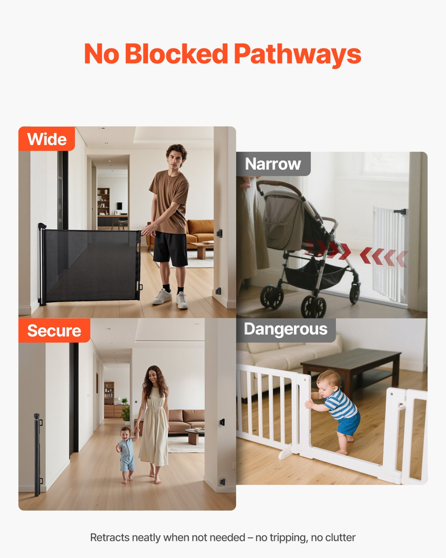 Retractable Baby Safety Gate – Extra Wide Mesh Stair & Doorway Barrier Extends to 72.8 inch