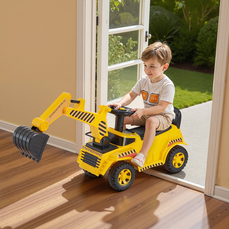 Toddler Excavator Ride-On Car with Music & Construction Helmet – Foot-to-Floor Ride-On