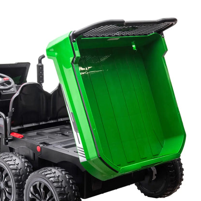 🚜 Freddo Titan™ 24V 6-Wheeler Tractor Trailer – 2-Seater Ride-On with Dump Cart & Parental Remote