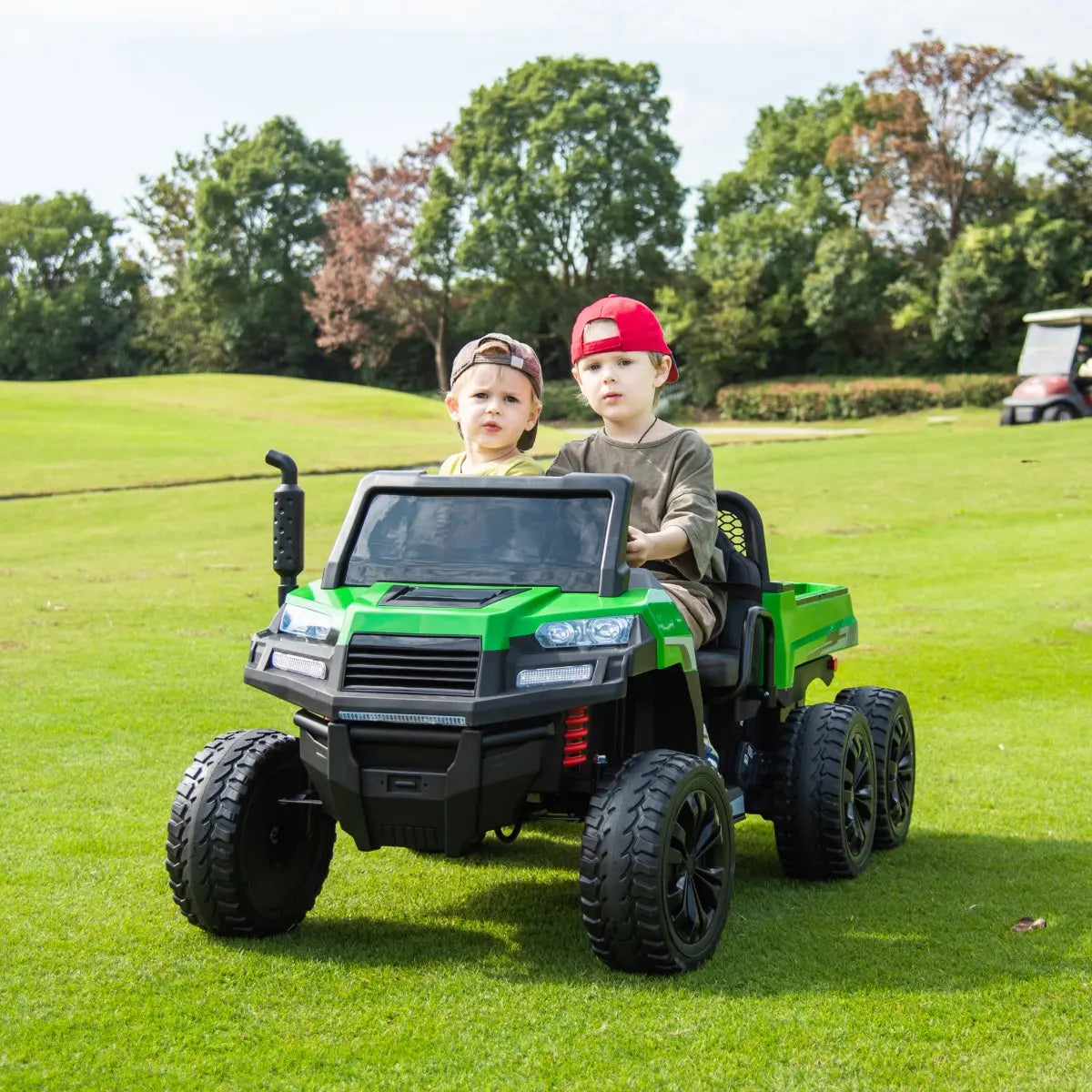 🚜 Freddo Titan™ 24V 6-Wheeler Tractor Trailer – 2-Seater Ride-On with Dump Cart & Parental Remote