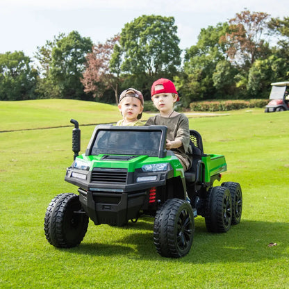 🚜 Freddo Titan™ 24V 6-Wheeler Tractor Trailer – 2-Seater Ride-On with Dump Cart & Parental Remote