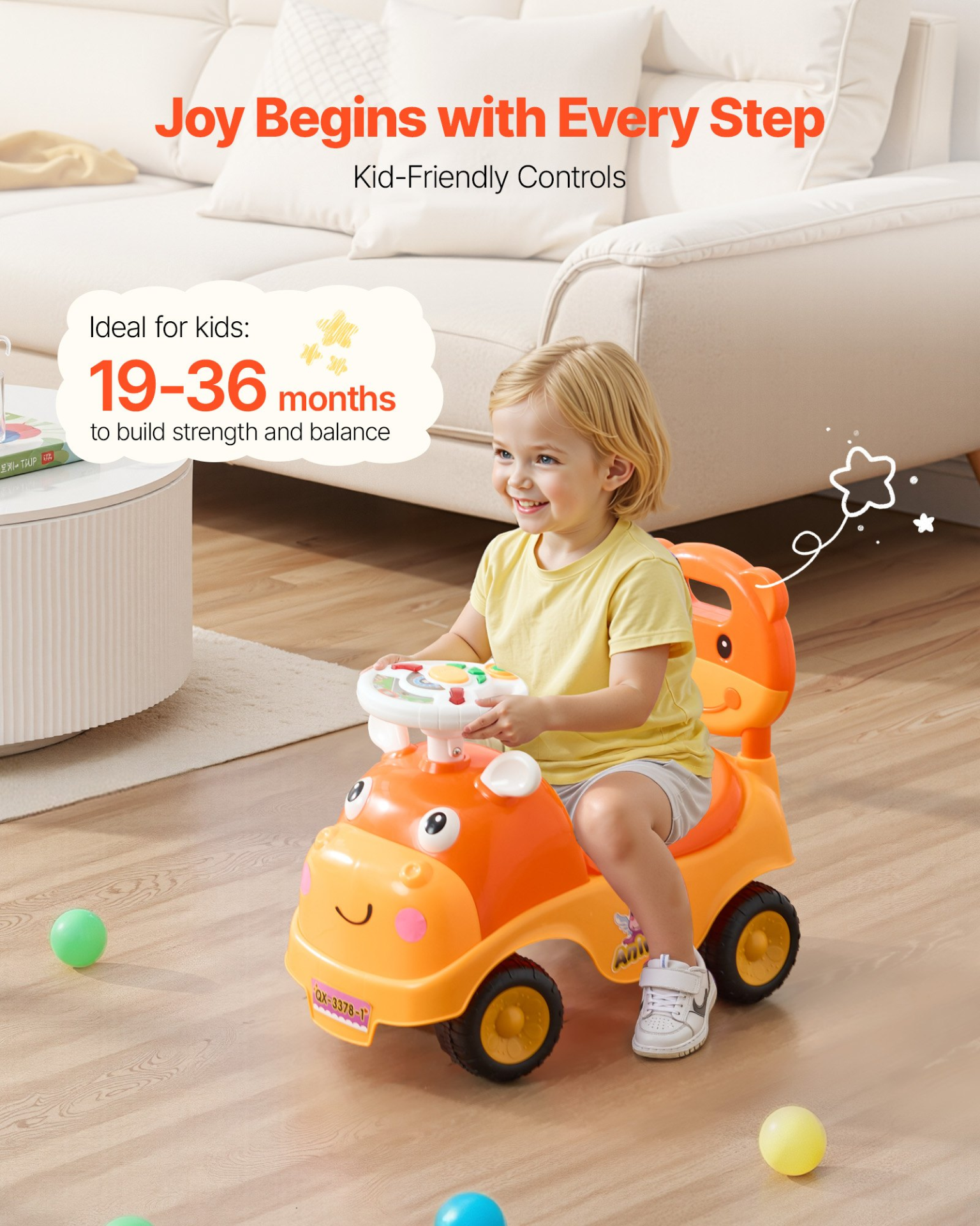 TinyCruiser™ Deluxe Toddler Ride-On Push Car – Foot-to-Floor Walker with Horn, Music, Under-Seat Storage for Kids 19–36 Months
