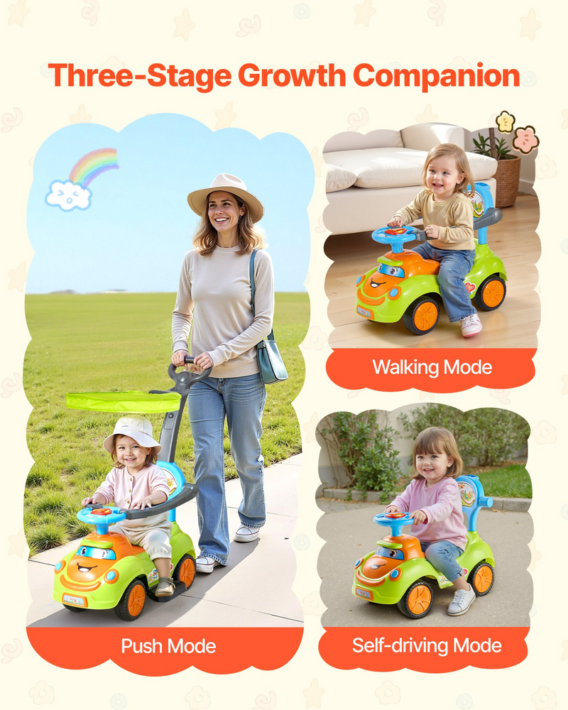 TheLittleBigStore GlideBuggy™ 3-in-1 Toddler Ride-On Push Car – Safe Stroller & Walker with Guardrails (Green)