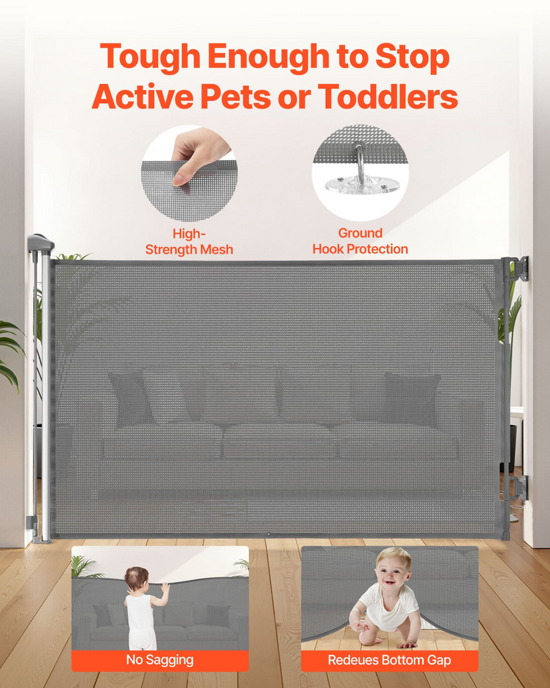 Retractable Baby Gate, 57-Inch Wide, 38.5-Inch Tall – Gray
