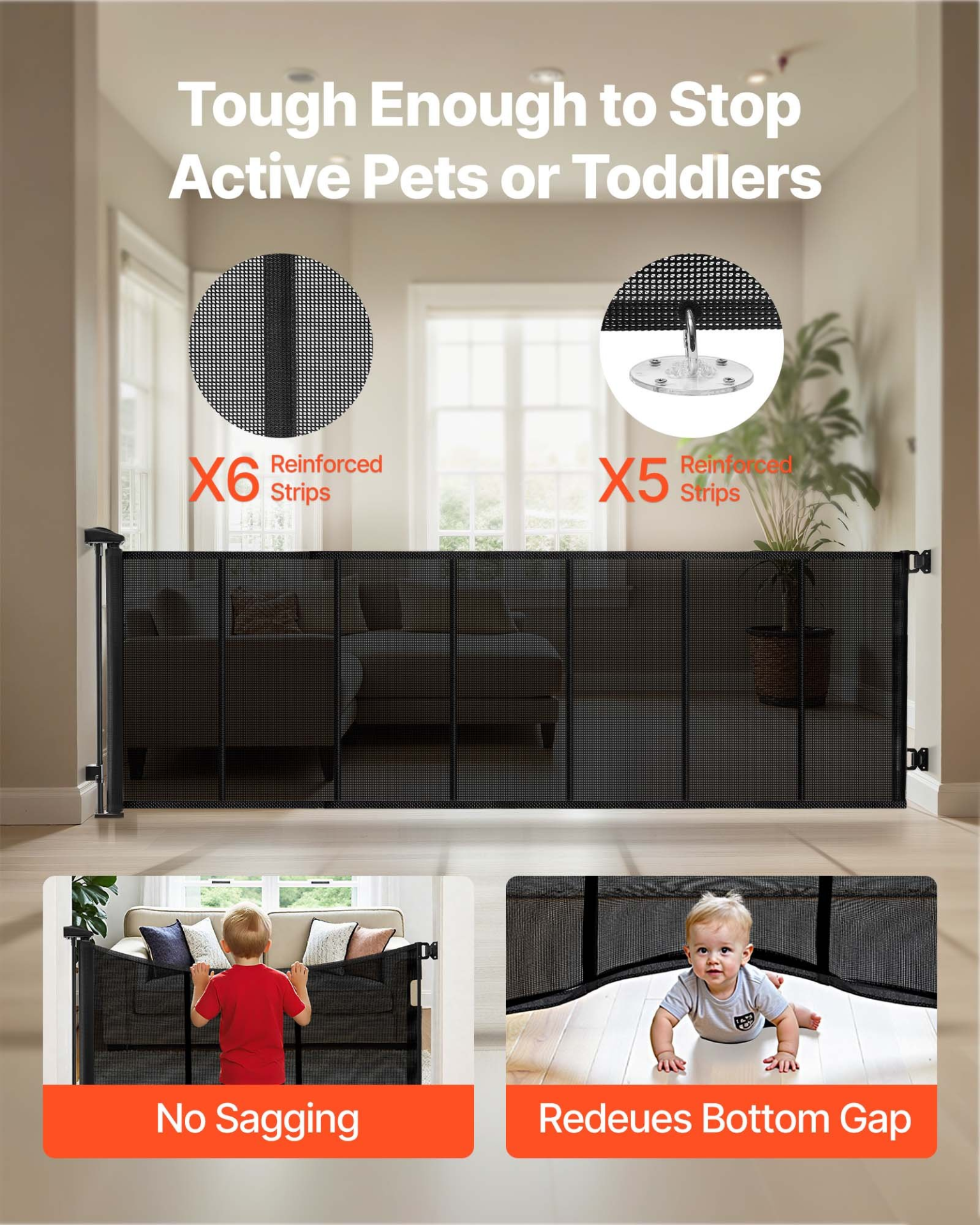 Retractable Baby Gate 120" Extra Wide, 38.5" Tall – Reinforced Mesh Safety Gate for Stairs, Doorways & Decks