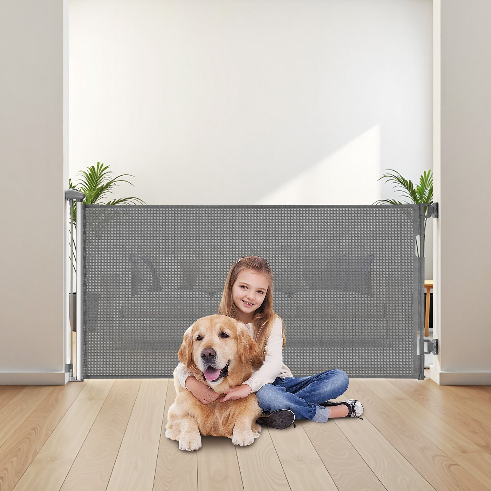 Retractable Baby Gate, 56.3-Inch Wide, 31.3-Inch Tall – Gray