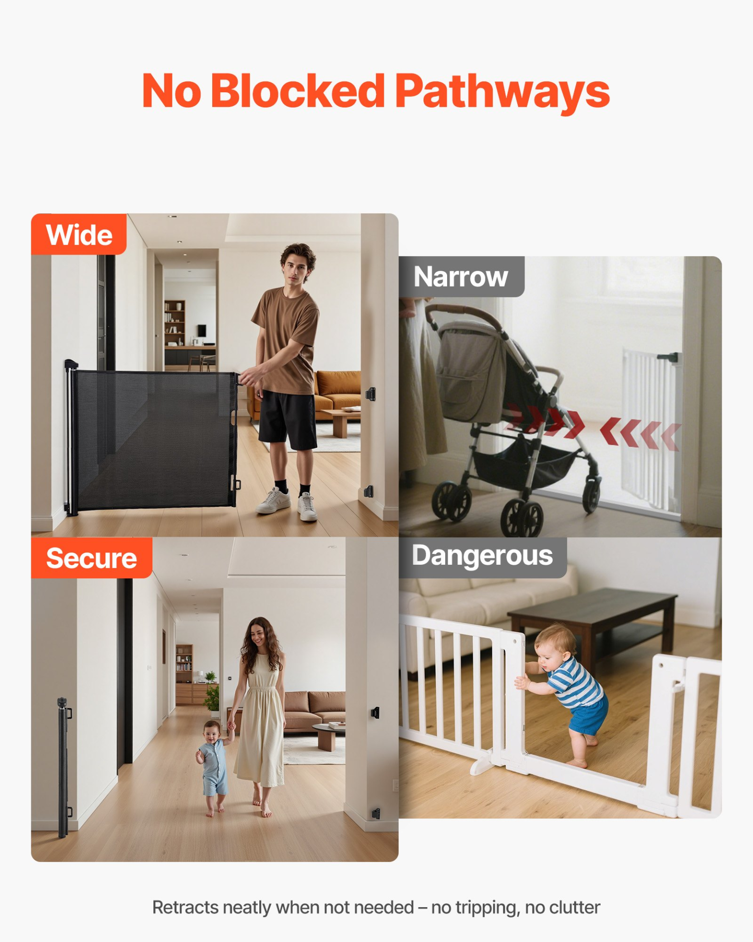 Retractable Baby Gate, 72.8-Inch Wide, 38.5-Inch Tall – Black