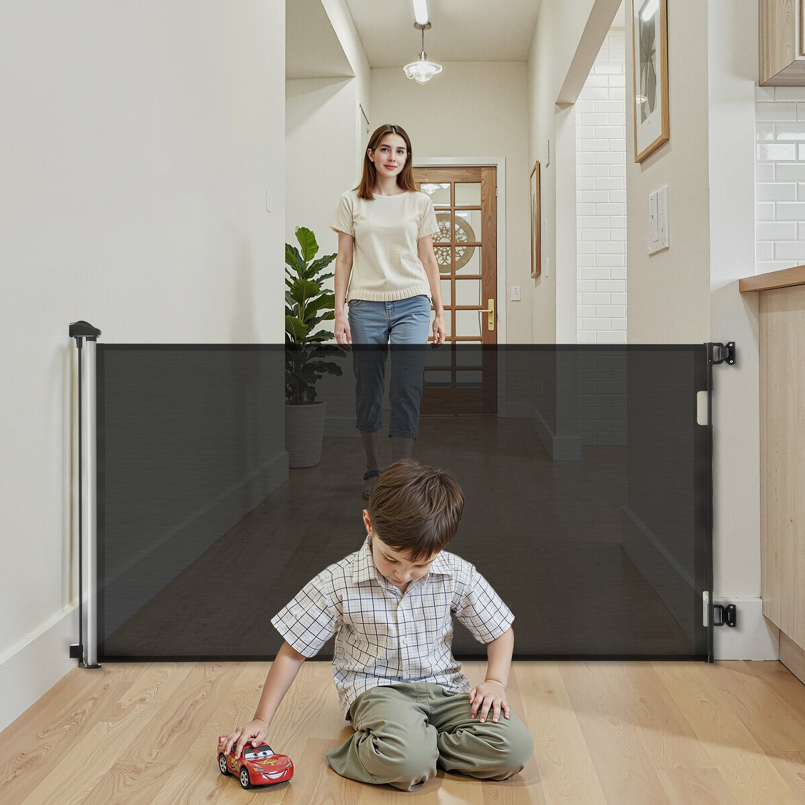 Retractable Baby Gate, 72.8-Inch Wide, 38.5-Inch Tall – Black