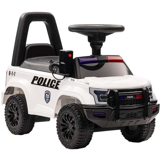 Kids Push Ride On Car with Working PA System and Horn, Police Truck Style Foot-to-Floor Sliding Car for Boys and Girls with Under-Seat Storage, for 18 Months to 5 Years Old, White - The Little Big Store