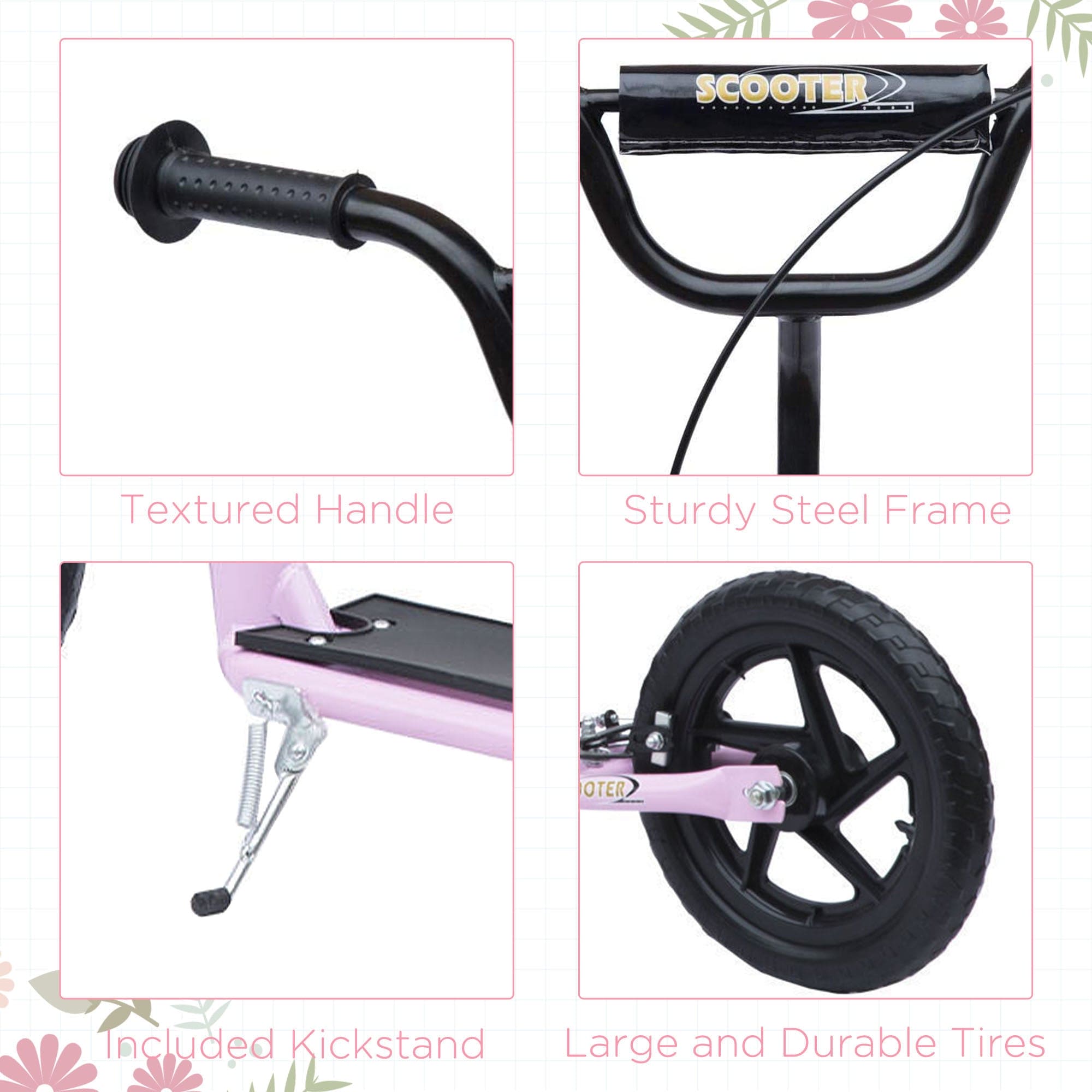 HOMCOM Kick Scooter for Kids 5-12 Years Old, Big Wheel Kids Scooter with Adjustable Height Handlebar, Non-slip Footplate, Rear Brake, Pink - The Little Big Store