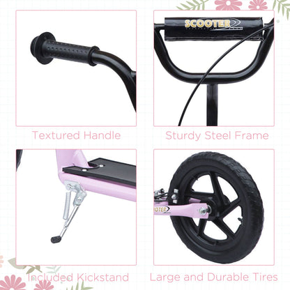 HOMCOM Kick Scooter for Kids 5-12 Years Old, Big Wheel Kids Scooter with Adjustable Height Handlebar, Non-slip Footplate, Rear Brake, Pink - The Little Big Store