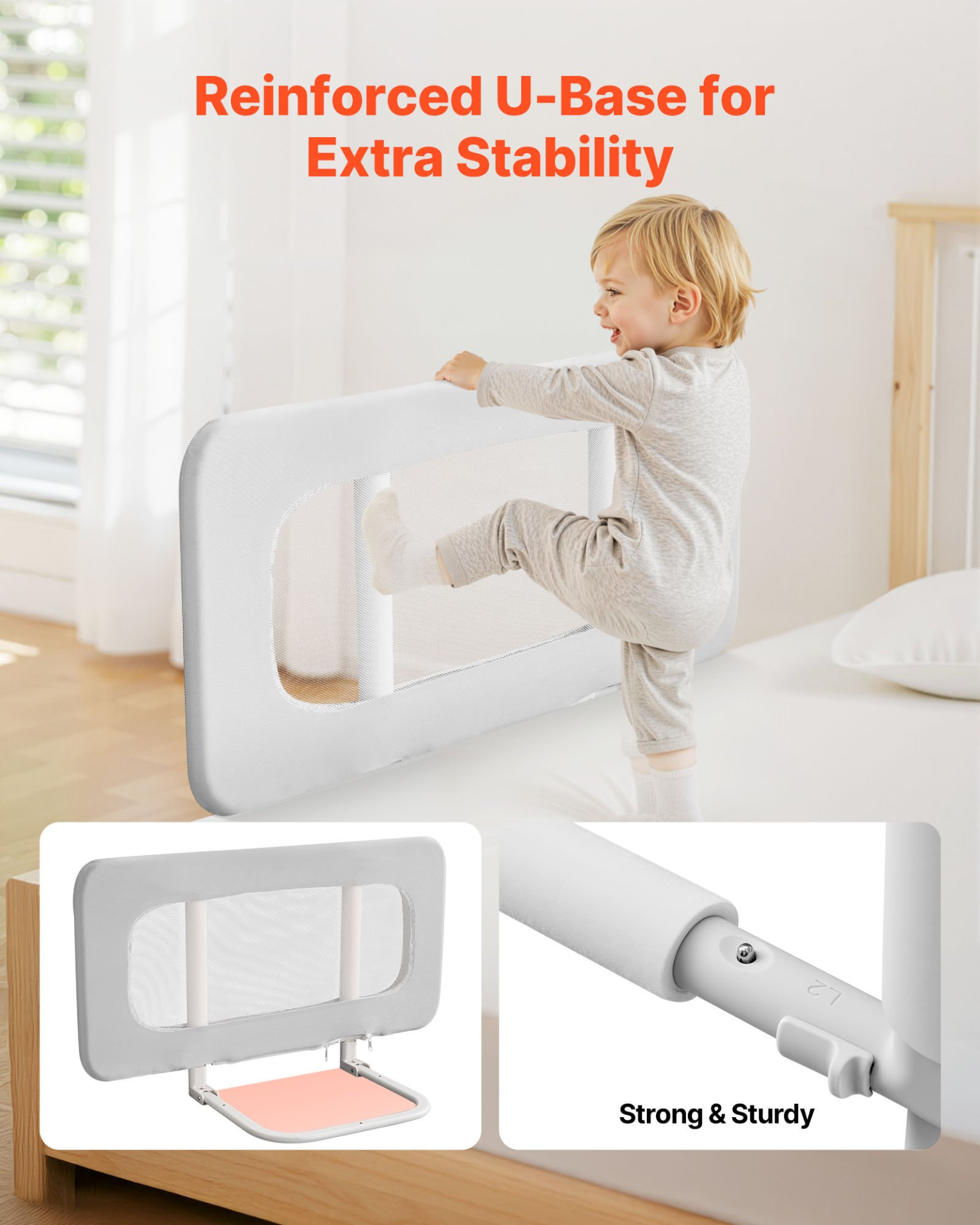VEVOR Toddler Bed Rail, Kids Beds Guard Rail with Reinforced Iron Pipe and Oxford Cloth, Adjustable Height Bed Side Railing, Portable Guard Bumper Barrier for Crib, Bunk, 31.5 x 26.38 in, 1 Piece