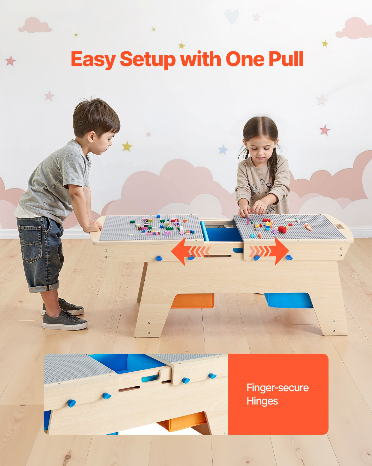 Reversible Wooden Activity Table with 200 Building Bricks