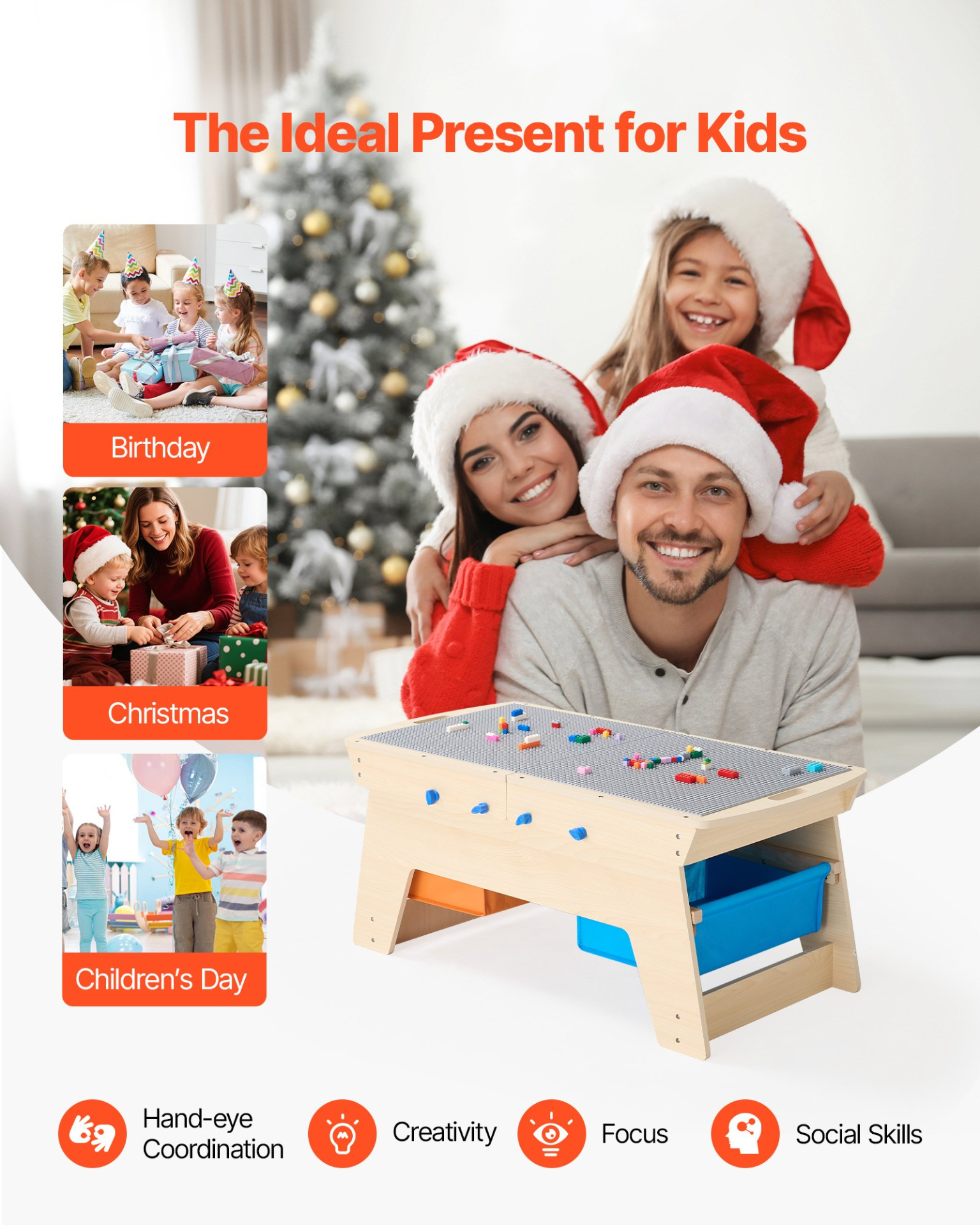 Reversible Wooden Activity Table with 200 Building Bricks
