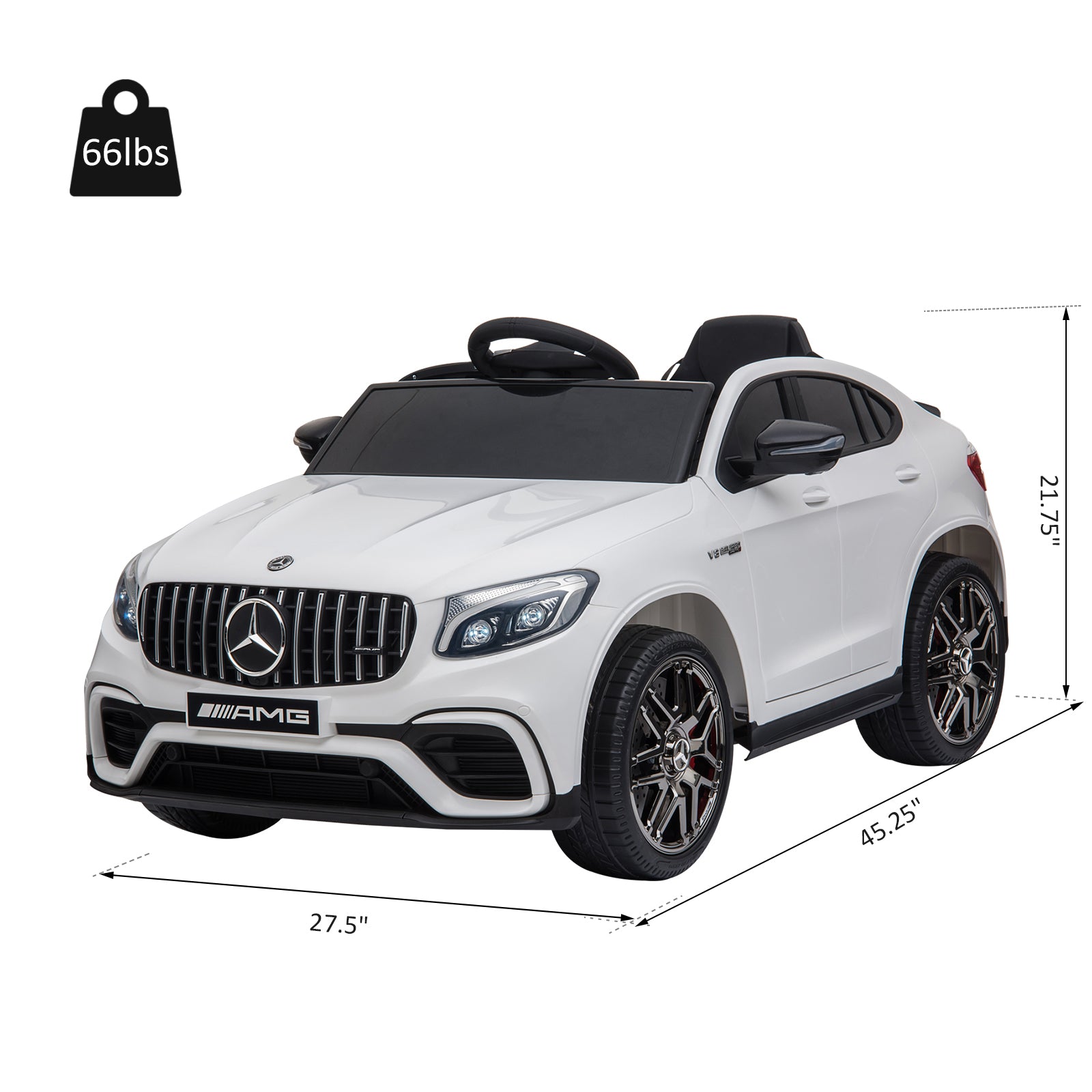 TheLittleBigStore 12V Mercedes-Benz AMG GLC63S Kids Electric Ride-On Car with Remote Control, MP3 Music, LED Lights & Suspension (White)