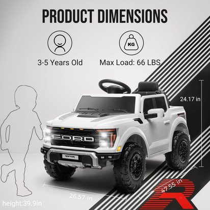 Exciting 12V Ford F 150 Raptor Ride-On Car with Remote Control - Bluetooth, LED Lights & Music for Kids Aged 3-6 - Perfect Adventure Vehicle in White