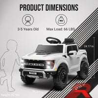 Exciting 12V Ford F 150 Raptor Ride-On Car with Remote Control - Bluetooth, LED Lights & Music for Kids Aged 3-6 - Perfect Adventure Vehicle in White