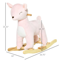 Qaba Kids Plush Ride-On Rocking Horse Deer-shaped Plush Toy Rocker with Realistic Sounds for Child 36-72 Months Pink - The Little Big Store