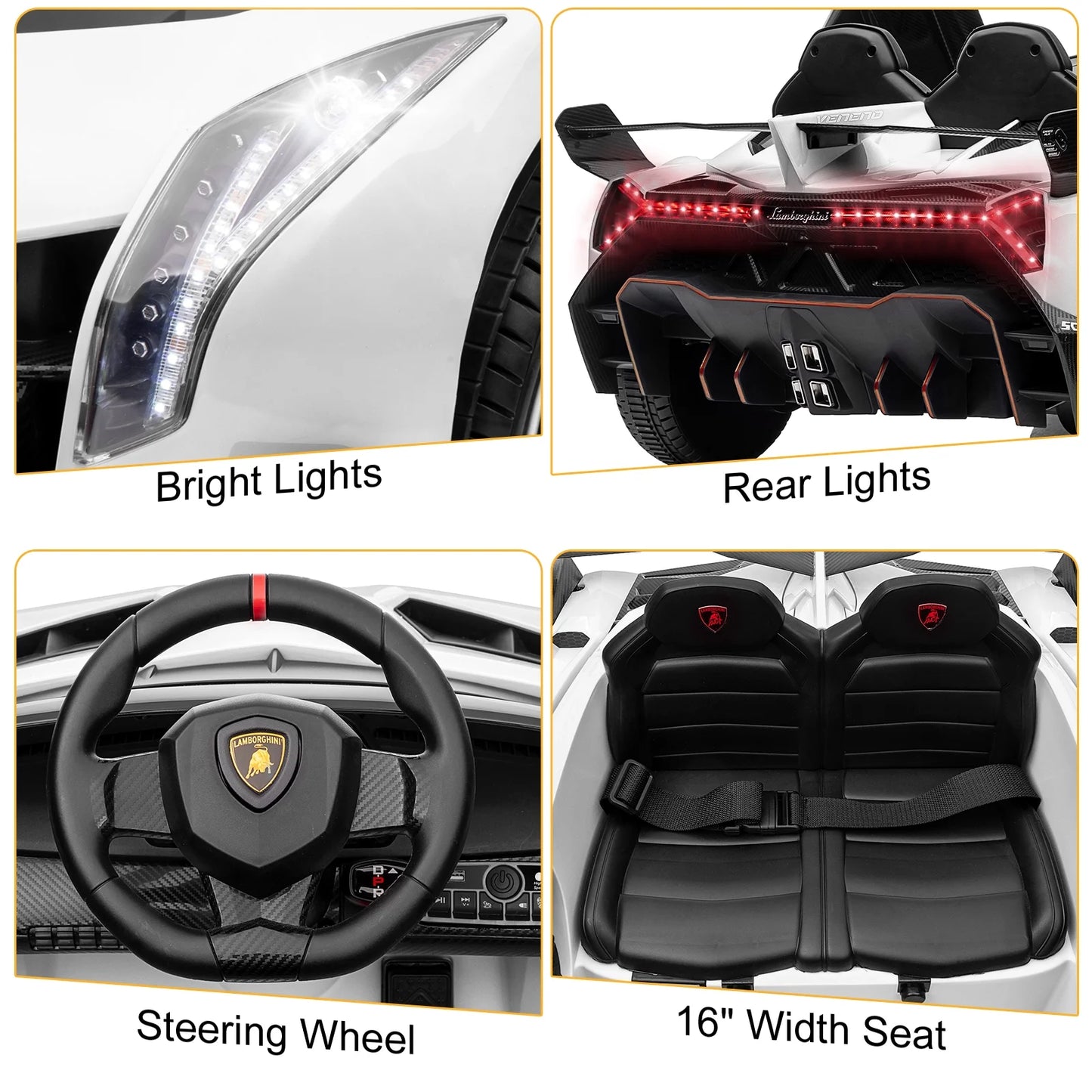 12V Licensed Lamborghini Electric Ride on Cars for Kids, Powered Ride on Toys Cars for Girl Boys, with Parent Remote Control, Bluetooth Music - White