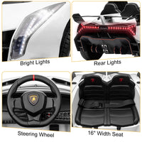 12V Licensed Lamborghini Electric Ride on Cars for Kids, Powered Ride on Toys Cars for Girl Boys, with Parent Remote Control, Bluetooth Music - White