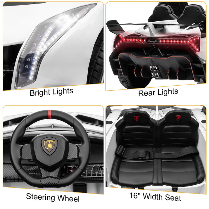 12V Licensed Lamborghini Electric Ride on Cars for Kids, Powered Ride on Toys Cars for Girl Boys, with Parent Remote Control, Bluetooth Music - White