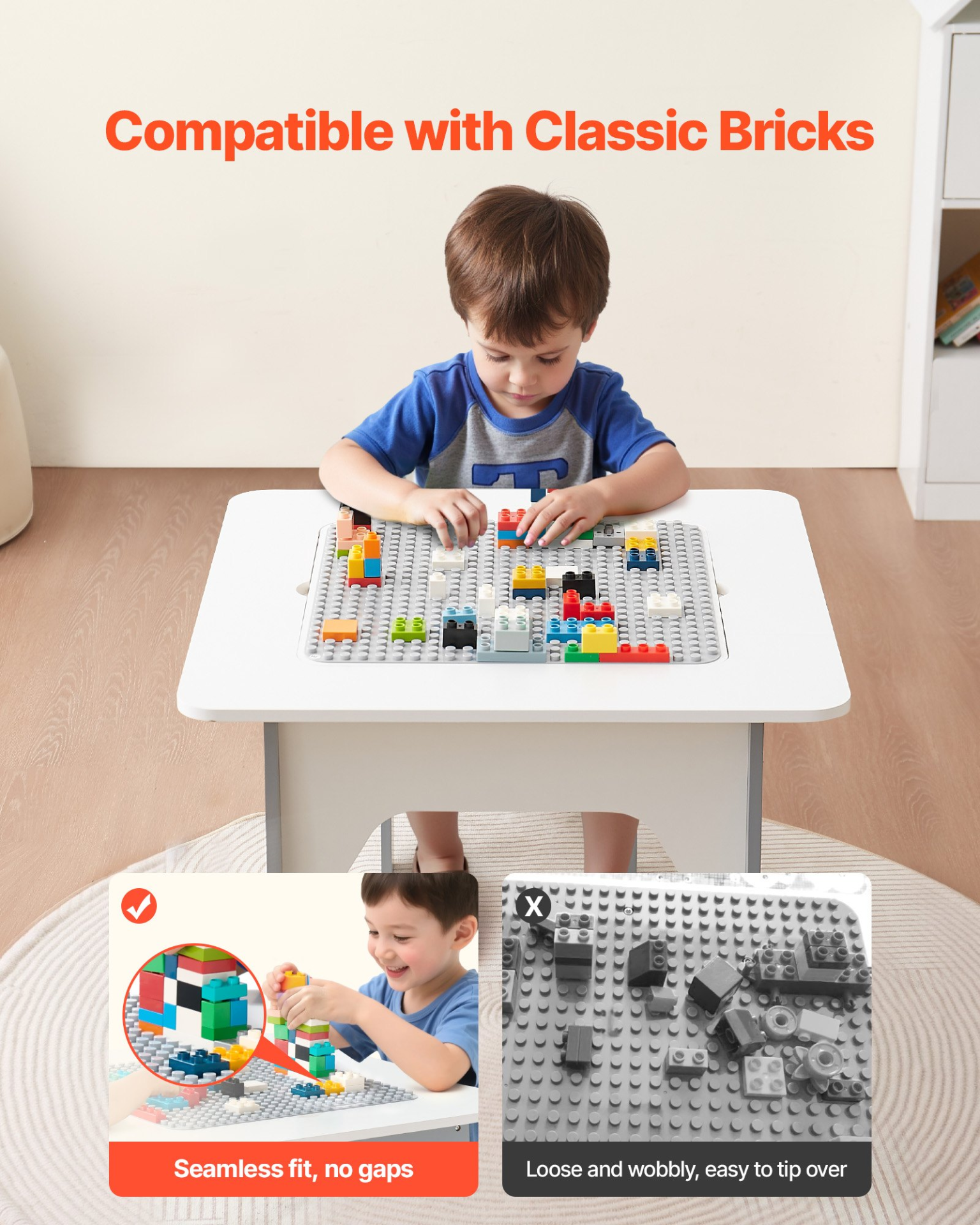 PlayZone™ 4-in-1 Kids Activity Table & 2 Chairs Set – Double-Sided Graffiti & Building Block Table with Storage, Ages 3+