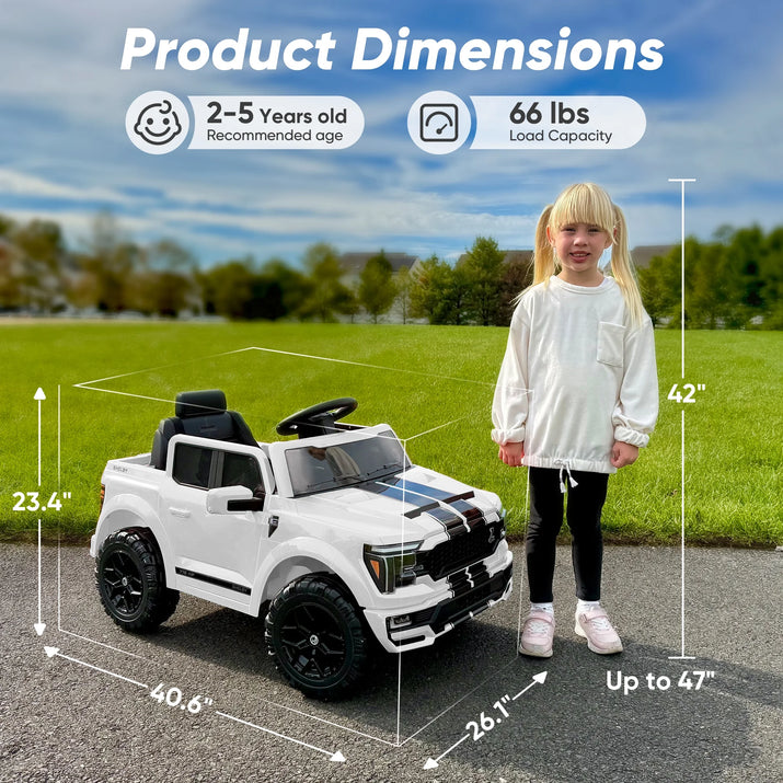 Electric Car for Kids, Licensed Ford-Shelby F-150 12V Ride on Truck Toys for Toddlers W/ Remote, 2-Hour Drive Time - White
