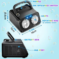 Automatic Bubble Machine, Bubble Blower with 2 Fans 20000+Bubbles Per/Min, Electric Bubble Maker for Kids Toddlers, Operated by Plug-in or Batteries, with 10xBubble Solution, Bubble Toys for Outdoor