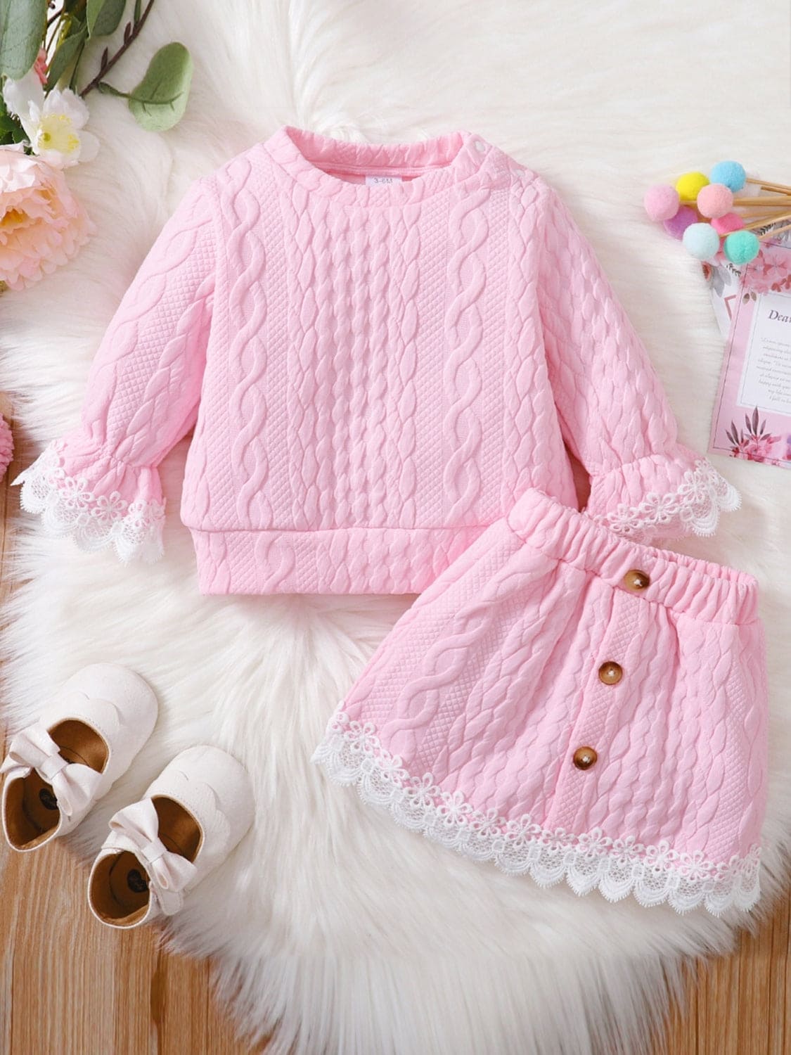 Children's Lace Detail Top and Skirt Set - The Little Big Store