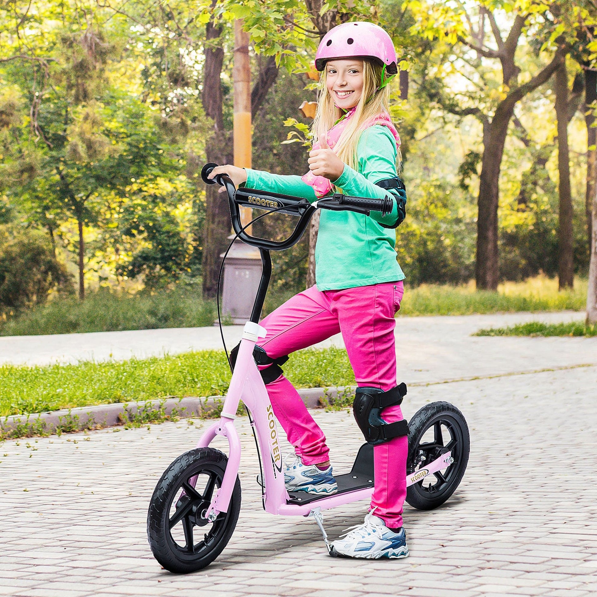 HOMCOM Kick Scooter for Kids 5-12 Years Old, Big Wheel Kids Scooter with Adjustable Height Handlebar, Non-slip Footplate, Rear Brake, Pink - The Little Big Store