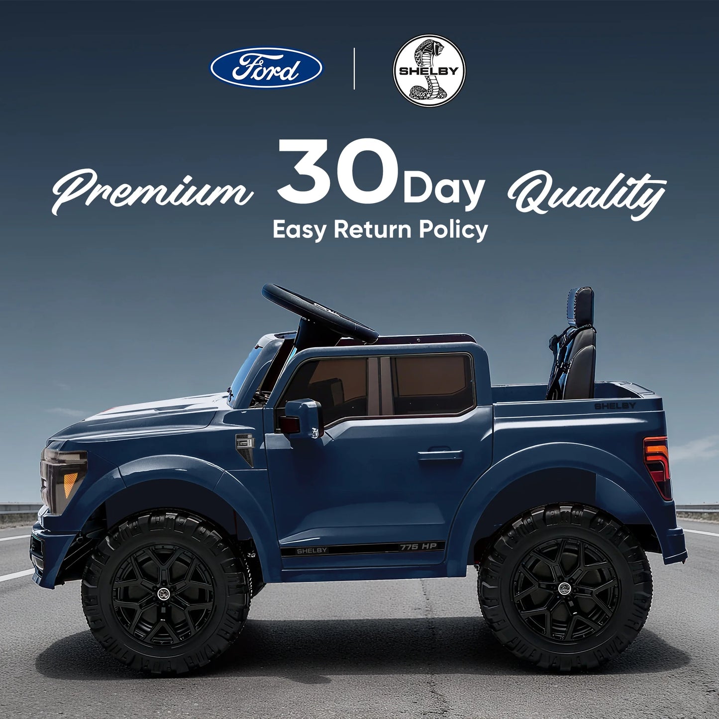 Exciting Ford-Shelby F-150 12V Electric Ride-On Truck for Kids - Blue with Remote Control and 2-Hour Drive Time