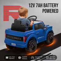 12V Ride on Cars with Remote Control, Licensed Ford F 150 Raptor Powered Ride on Toys with Bluetooth, Radio, LED Light, 4 Wheels Suspension, Kids Cars Electric Vehicles for Boys Girls Ages 3-6, Blue