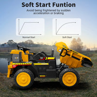 12V Powered Ride on Dump Truck W/ Electric Dump Bed, 19-Inch Wide Seat Ride on Car for Kids-Ochre Yellow
