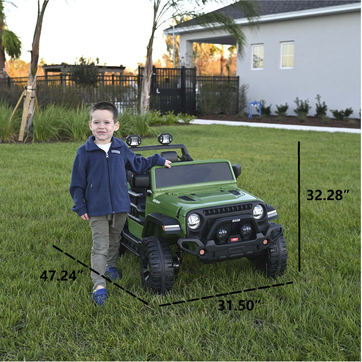 12V Ride on Toy, 2-Seater Kids Ride-On Truck Electric Car with Remote, Bluetooth - Green