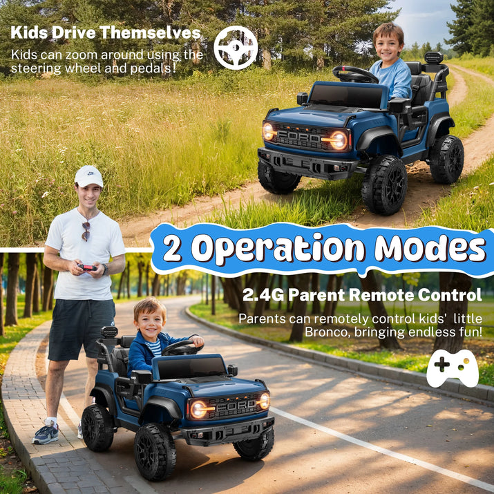 Ford Bronco Raptor Electric Ride on Toy Car for Toddler Kids, 12V Battery Powered Ride on Cars W/Remote Control, Bluetooth & Lights, Blue