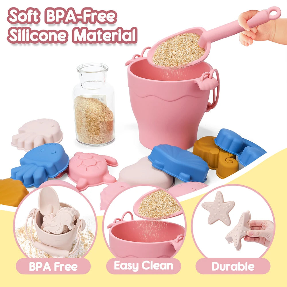 Sunny Sands Eco-Friendly Silicone Beach Toy Set: 8-Piece Fun in the Sun Kit