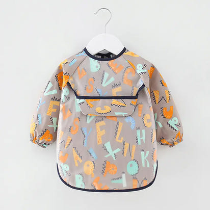 SplashGuard™ Waterproof Cotton Bib – Long Sleeve Feeding Apron for Kids