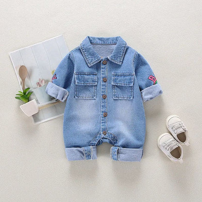 Newborn Denim Romper with Cartoon Design - The Little Big Store