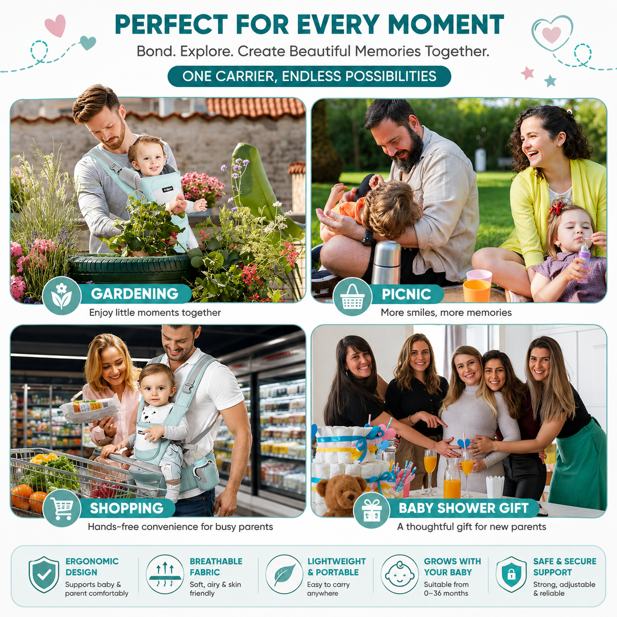 CarryJoy™ 4-in-1 Ergonomic Baby Carrier – Comfort, Style & Bonding