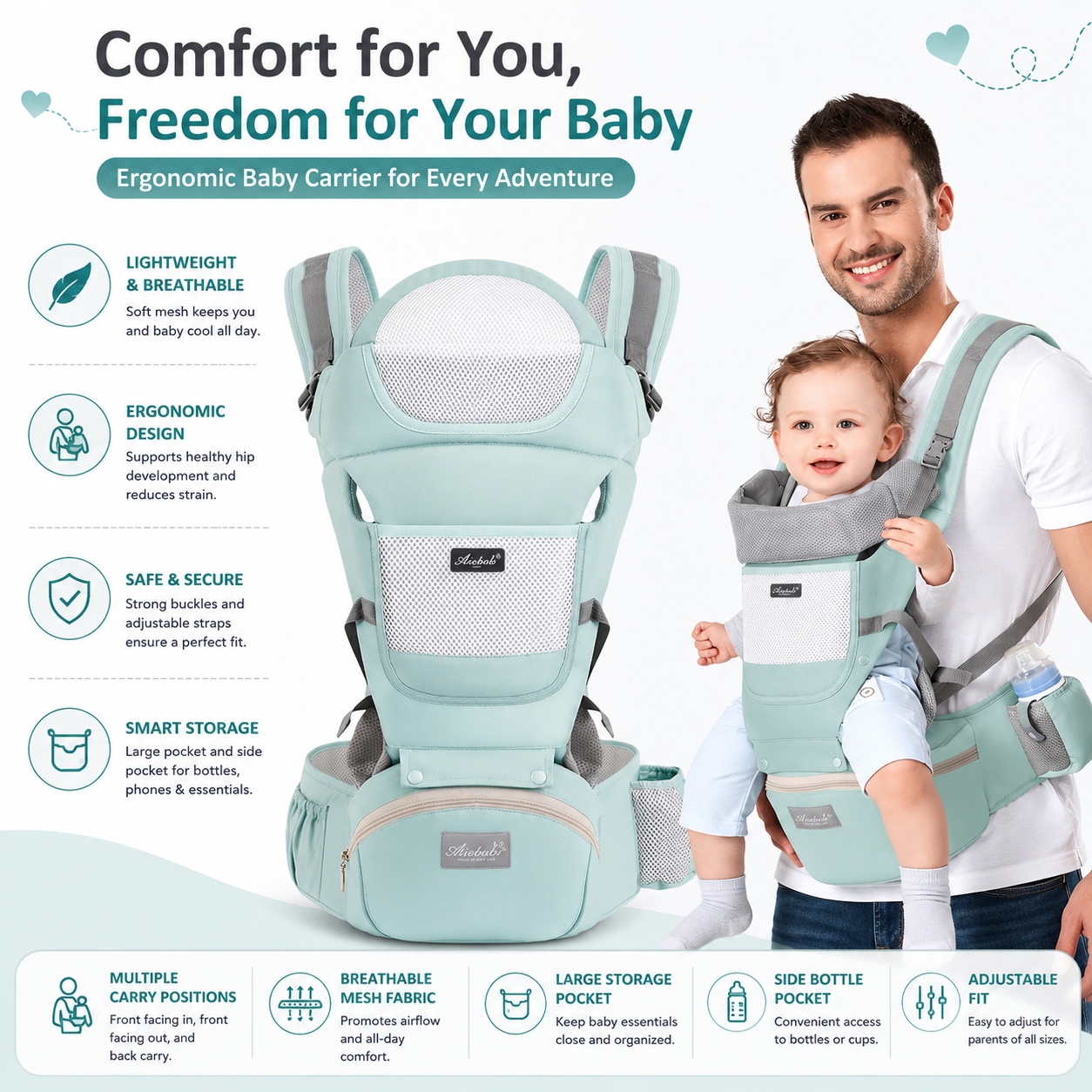 CarryJoy™ 4-in-1 Ergonomic Baby Carrier – Comfort, Style & Bonding