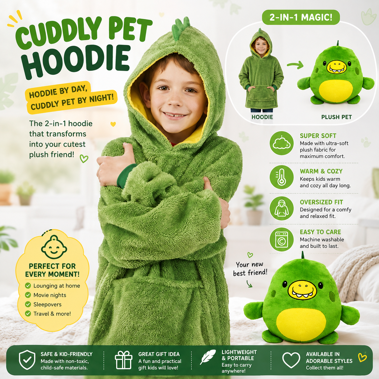CozyCritter™ Kids Animal-Print Blanket Hoodie – Soft Plush Wearable Fleece