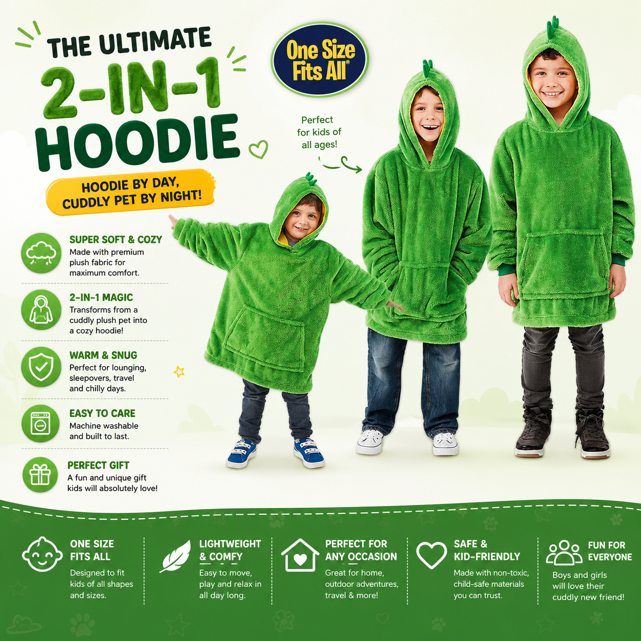 CozyCritter™ Kids Animal-Print Blanket Hoodie – Soft Plush Wearable Fleece
