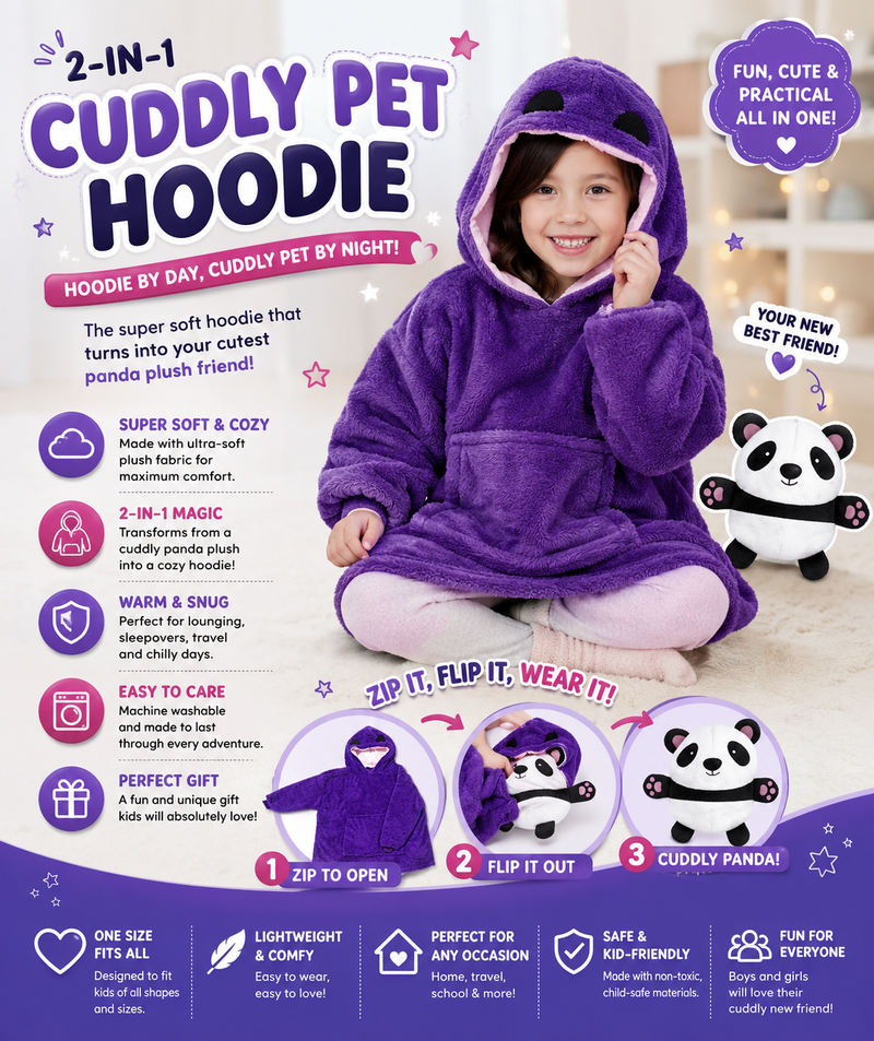 CozyCritter™ Kids Animal-Print Blanket Hoodie – Soft Plush Wearable Fleece