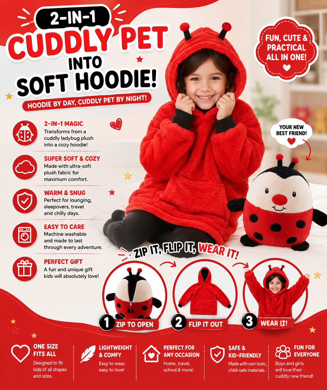 CozyCritter™ Kids Animal-Print Blanket Hoodie – Soft Plush Wearable Fleece