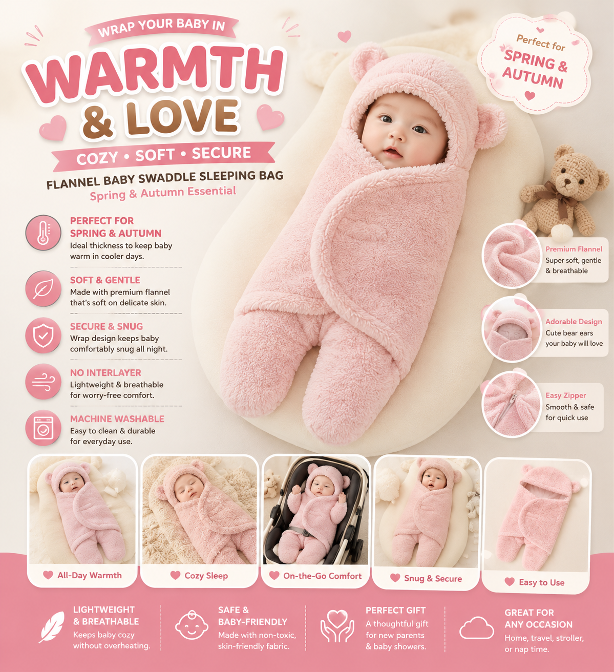 SnuggleSack™ Winter Baby Sleep Sack – Cozy Wearable Blanket for Newborns