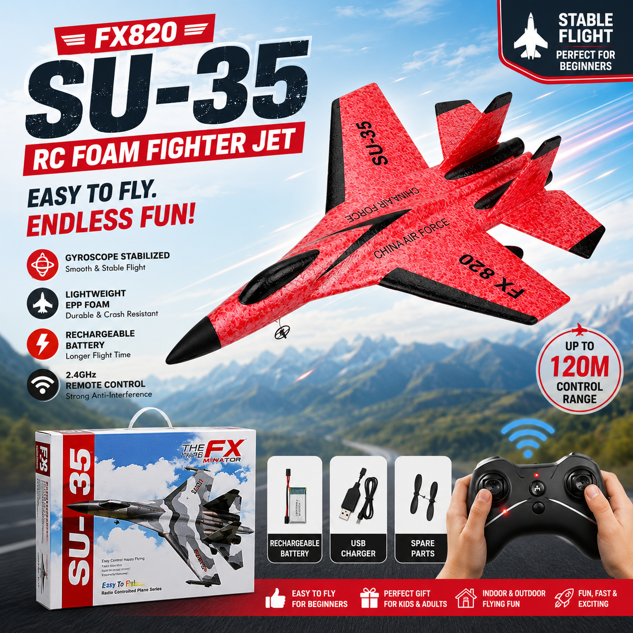 SkyRider™ RC Airplane – 2.4GHz Remote Control Plane for Kids & Beginners